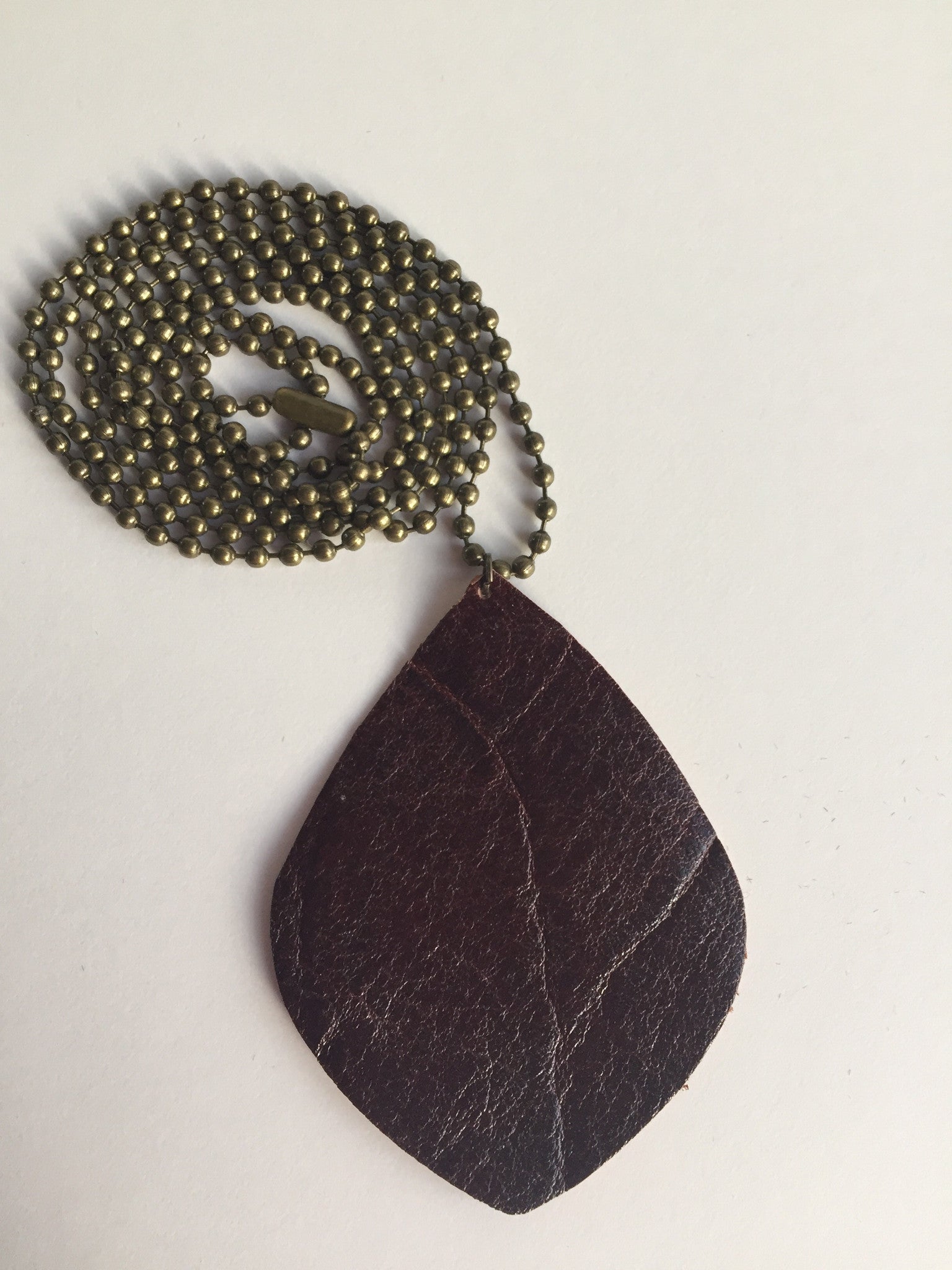 Dark Brown Leather Leaf Necklace