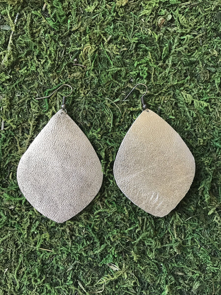 Gold Large Leaf Leather Earrings