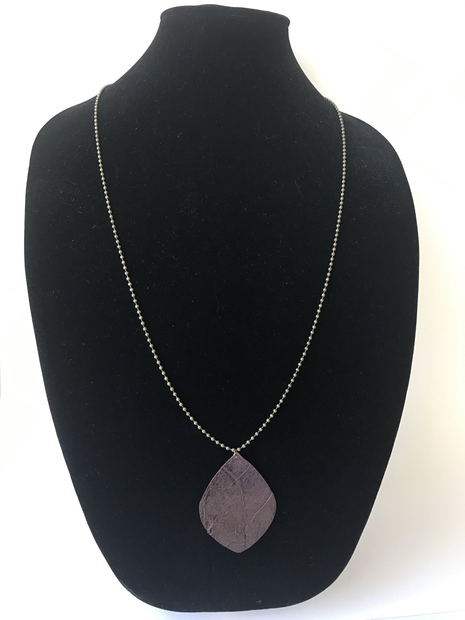 Dark Brown Leather Leaf Necklace