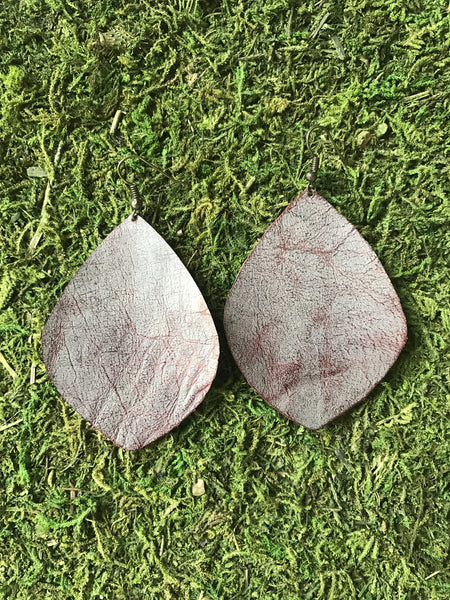 Rusted Root Large Leaf Leather Earrings